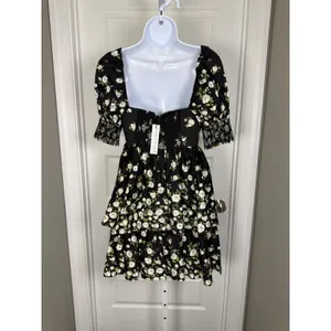 Alice +‎ Olivia Songbird Black Floral Puff Sleeve Dress 2 NWT Coquette Romantic thumbnail 4