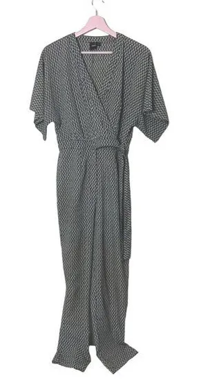 ASOS jumpsuit short sleeve faux‎ wrap geometric abstract print 6 thumbnail 1