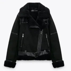 ZARA Women's Double Sided Jacket Faux Suede Shearling Moto Aviator Size Medium‎ thumbnail 11