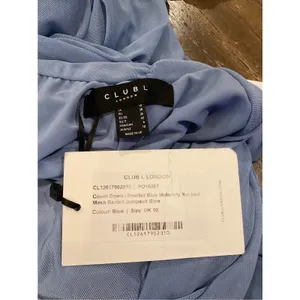 Club L London COUNT DOWN Powder Blue Maternity Ruched Mesh Bardot Jumpsuit 6 NWT thumbnail 2