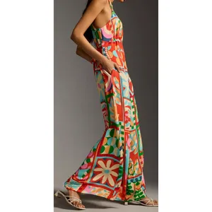 Farm Rio Anthropologie Cutout Halter Jumpsuit Med Brazilian Tropical Bold Print thumbnail 4