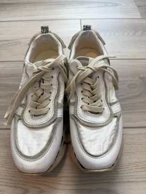 A.S.98 Women’s Leather Sneakers White Beige Silver Glitter Chunky thumbnail 2