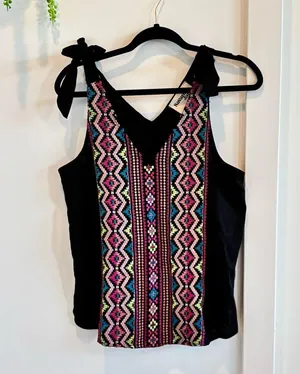 Savanna Jane the Bella Horatio Ribbon Tie Linen Blend Embroidered Tank Women's S thumbnail 1