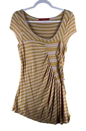 Anthropologie Cartonnier Womens‎ Tops Size M Striped Ruffle Tunic thumbnail 1