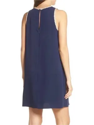 Lilly Pulitzer Navy Nala Shift Dress 4 Gold Crochet Lace Neckpiece Preppy Summer thumbnail 2