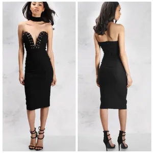 Rare London Eyelet Midi Dress Black Strapless New With Tags thumbnail 2