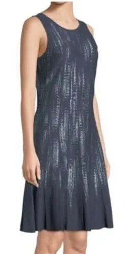 NIC+ZOE Womens XL Navy Blue Abstract Knit‎ Fit and Flare Sleeveless Dress thumbnail 1