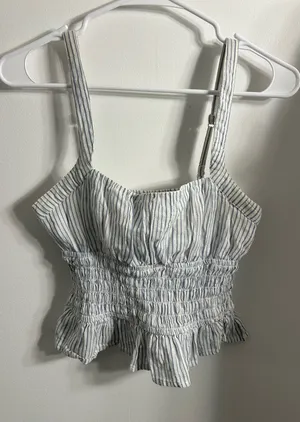 Japna Smocked Peplum Blue and White Striped Crop Top thumbnail 1