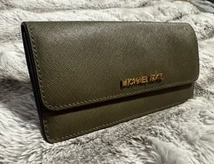 Olive Green Michael Kors Wallet with Snap Closure thumbnail 1