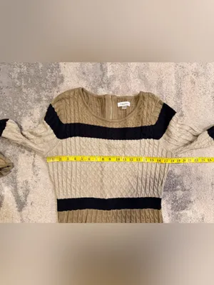 Calvin Klein Beige, Black and Cream Cable Knit Fit-and-Flare Dress thumbnail 5