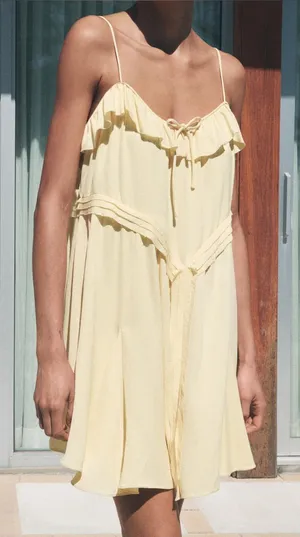 Zara Collection butter yellow ruffle mini dress tie front flowy flouncy thumbnail 1