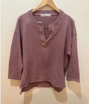 Free People FP‎ Beach Mauve Purple Waffle Knit Henley Sweater XS Relaxed Fit thumbnail 1
