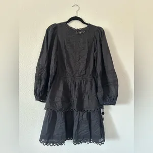 Farm Rio Pintuck & Lace Detail Long Sleeve Cotton Minidress sz M thumbnail 3
