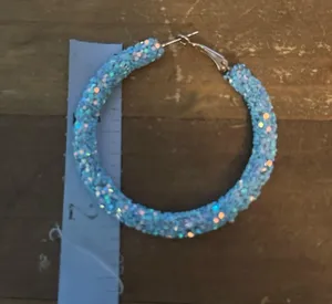 Light blue sparkly glitter hoop earrings thumbnail 3