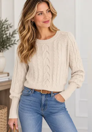 Tahari Ivory Cable Knit Sweater Small thumbnail 1