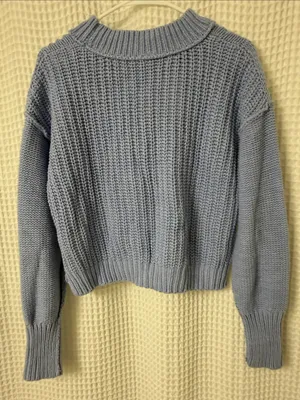 Free People Bell Song Texture-Knit Sweater Vintage Blue Periwinkle Medium thumbnail 6