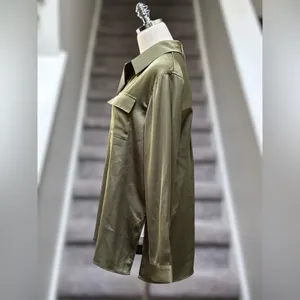 NEW MINKPINK Anissa Button Up Long Sleeve Satin Blouse Women’s S Olive Green‎ thumbnail 10