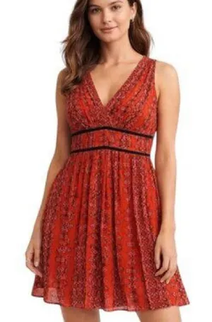 Abercrombie & Fitch Red Paisley Boho Mini Dress with Velvet Trim size medium thumbnail 1