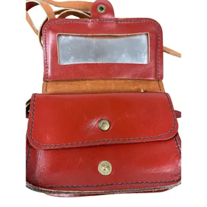 Handmade Reddish Brown Leather Mirrored Compact Crossbody Purse thumbnail 2