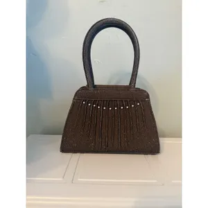 Retro y2k Brown Shimmer Pleated Faux Pearl Top Handle Evening Bag boho whimsi da thumbnail 2