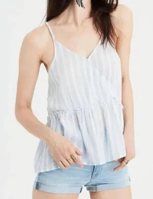 American Eagle Women's Cami Tank Size XS Blue White Strappy Faux Wrap Top NEW thumbnail 1