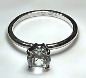 Vintage 70s Uncas Signed Clear Solitaire Crystal Silver-Tone Ring Size 9 thumbnail 1