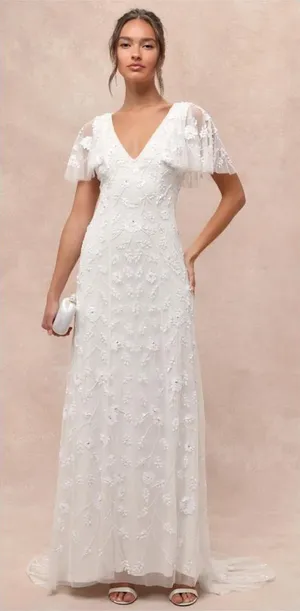 Lulu's Safiya White Sequin Flutter Sleeve Maxi Dress thumbnail 1