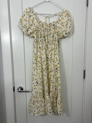 New Love Riche Small White Yellow Floral Off Shoulder Dress thumbnail 4