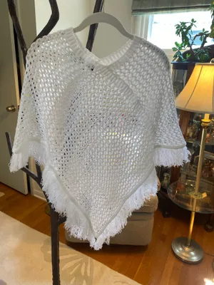 White poncho with matching fringe one size thumbnail 5