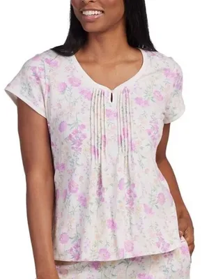 Miss Elaine pink floral pajama SET 2 PC top & pants Womens L thumbnail 1