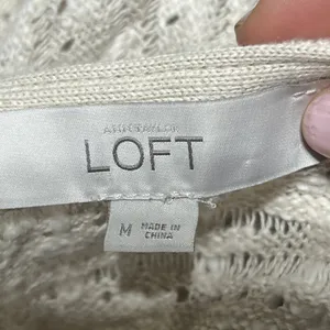 Loft Women’s Cotton Linen Beige Open Front Pointelle‎ Cardigan Sweater Medium thumbnail 4
