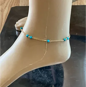 Elegant Turquoise Beaded Gold Anklet Blue thumbnail 4
