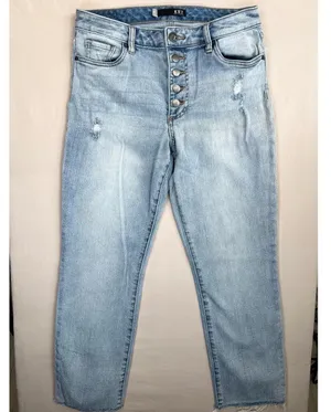KUT From The Kloth Reese Jeans Sz 8 Light Wash High Waist Distressed Button Fly thumbnail 2
