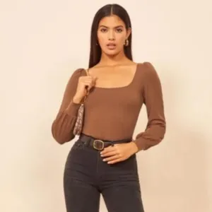 Reformation vita ribbed long sleeve top in brown toffee thumbnail 2