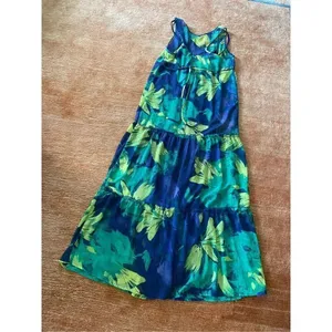 Mossimo Blue & Green Watercolor Chiffon Sleeveless Maxi Dress With Slip S thumbnail 6