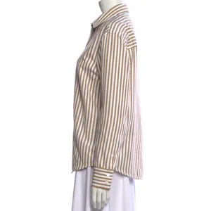 Reformation Striped Button-Up Shirt tan cream thumbnail 3