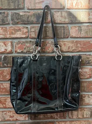 Coach East West Gallery Tote Black Glossy Patent Purse Bag Shoulder Bag thumbnail 1