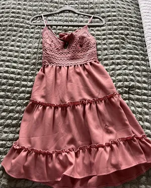 Amazon Pink lace babydoll dress with ruffles and bow detail. Size: S #fairycore #babydoll thumbnail 1