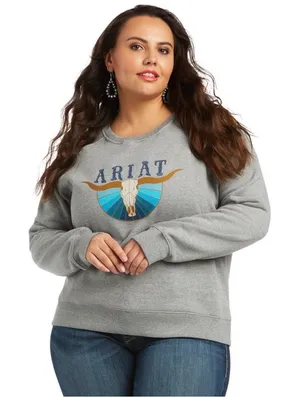 Ariat Gray Graphic Women's Sweater REAL Pacific Steerhead Sweatshirt size large thumbnail 1