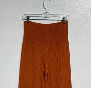Free People Orange Keep It Real Ribbed Flare Pant Sz M thumbnail 9