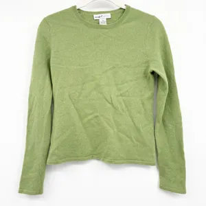 Wendy B. Cashmere Womens Green 100% Cashmere Classic Crewneck Preppy Sweater M thumbnail 1