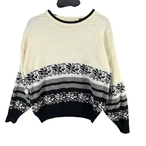 Vintage Rainbow Ridge Fair Isle Nordic Knit Sweater M Cream Black Cozy Chunky thumbnail 1