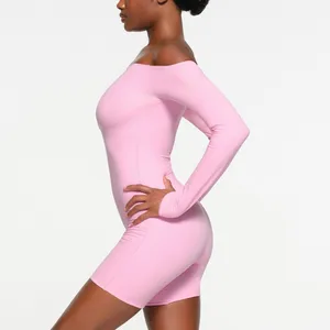 SKIMS Fits Everybody pink Picot Off The Shoulder Onesie XS thumbnail 3