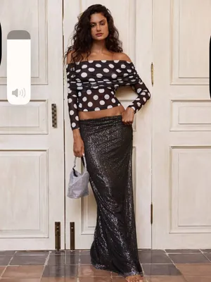 SHEIN Black & White Opulessy Polka Dot Off-Shoulder Crop Top thumbnail 4