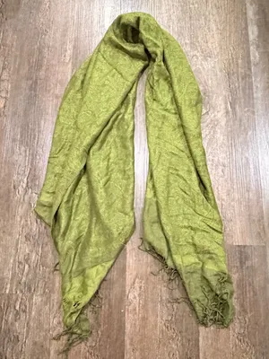 pashmina Olive Green Fringed Wrap Scarf thumbnail 3
