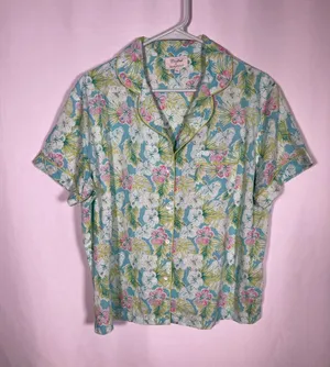 Crafted By Mahogany Womens Pajama Set Green Hawaiian Floral Xl Cotton thumbnail 1