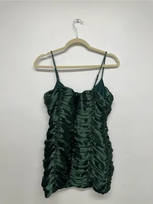 Lucy in the Sky Satin Ruched Dress in Deep Green thumbnail 10