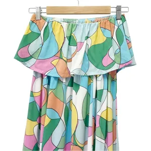 Japna Strapless Flounce Top Summer Maxi Dress Retro Aqua & Pink Print Size Small thumbnail 7