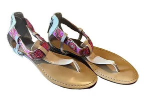 Guess 7 Pink Tan Beaded Embellished T-Strap Flip‎ Flop Sandals Boho Festival thumbnail 1