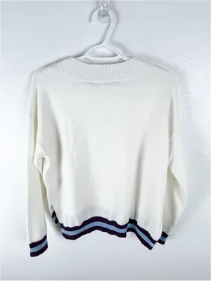 LEVI’S Cream Long Sleeves Striped Drop Shoulder Sweater Size Small Preppy Tennis thumbnail 2